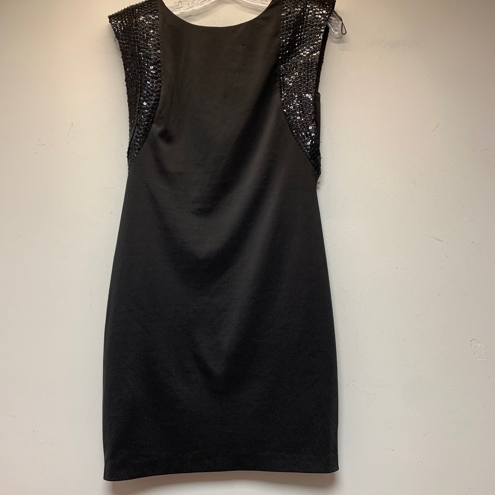 Cache Mini Dress Womens 4 Black Excellent Sequin Shoulder Scoop Back LBD‎